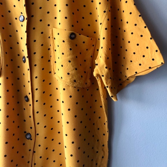 Vintage Rare Button Dwn Yellow Pockets PolkaDot T - Picture 4 of 8